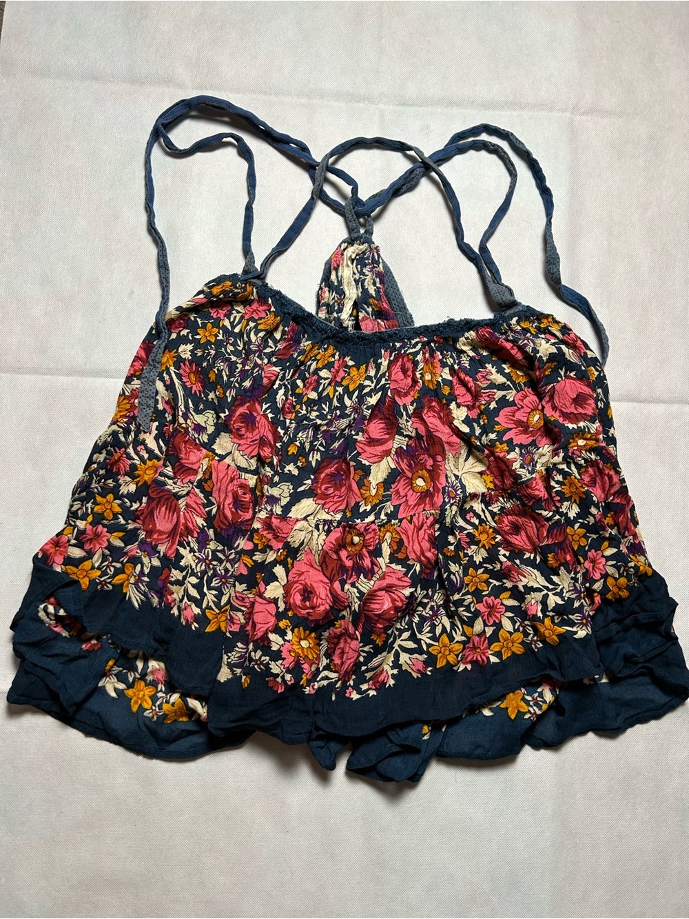 Free people cropped oversized floral boho gauzy top size XS/S